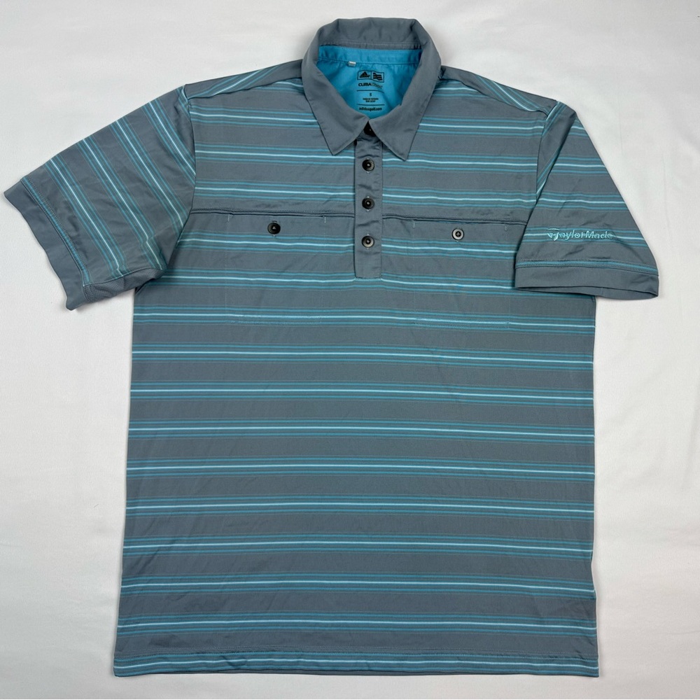 Adidas TaylorMade Mens Golf Polo Shirt Sz Small Striped Grey/Blue Stretch C7